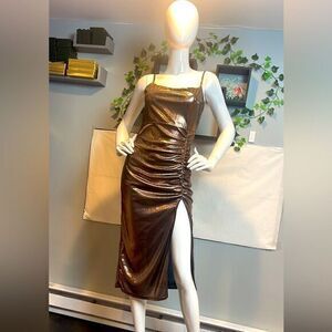Micas Shiny Bodycon‎ Dress Side Slit Ruched Sleeveless Party Clubwear L